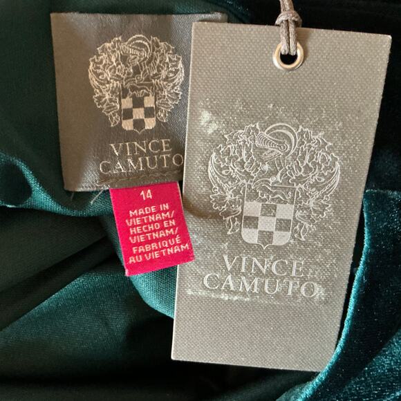 Vince Camuto Long Sleeve Velvet Sheath Cocktail Dress Green Size 14 Ruched Midi - Picture 10 of 14